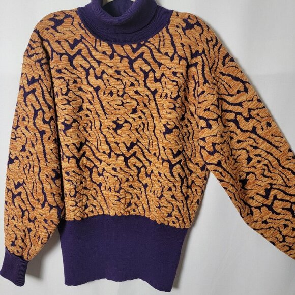 Vintage Kaelin 80s Ski Wear Purple Coogi Style Thick Wool Blend Sweater Large - Picture 6 of 12